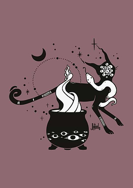 Black Cat And Cauldron