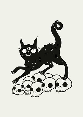 Black Cat On Skulls
