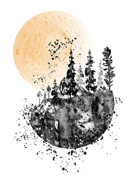 Pines and moon