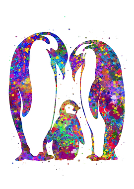 Penguin family watercolor