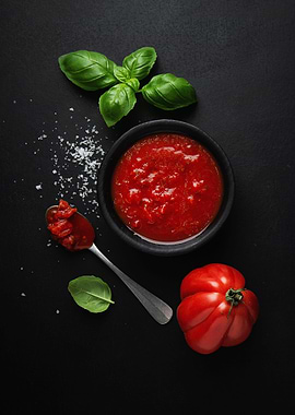 Tomato sauce and basil