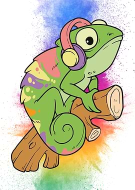 Chameleon with headphones
