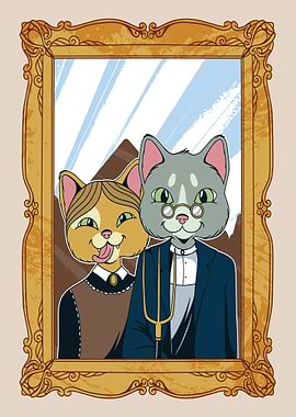 CUTE CAT AMERICAN GOTHIC