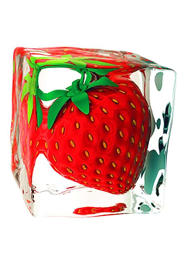 strawberry in ice cube
