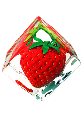 strawberry in ice cube