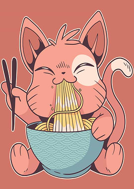 CUTE CAT EATING RAMEN