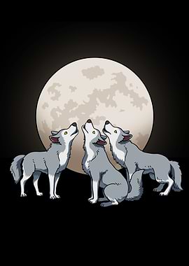Three Wolves Howling At