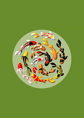 Japanese koi in green