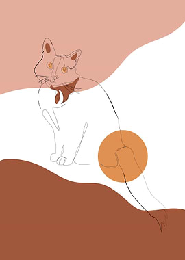 One Line Art Cat
