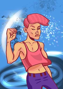 A man with pink hair