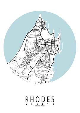 Rhodes City Map Circle