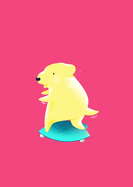 happy dog with surf skate