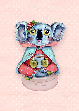Koala with hot chocolate