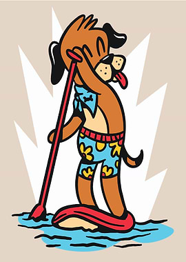 CUTE DOG STAND UP PADDLING