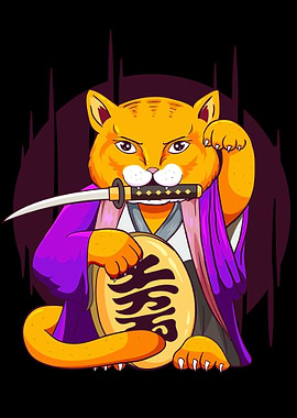 Samurai Maneki Neko Cat