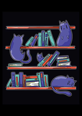 Cats on a bookshelf