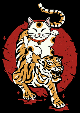 Tiger Maneki Neko Cat