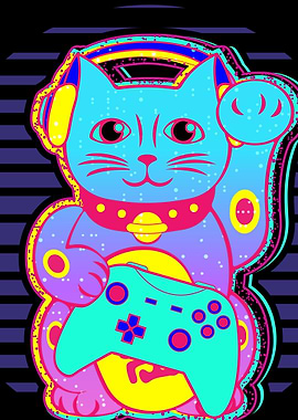 Maneki Neko Cat Gamer