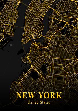 New York Map Gold USA