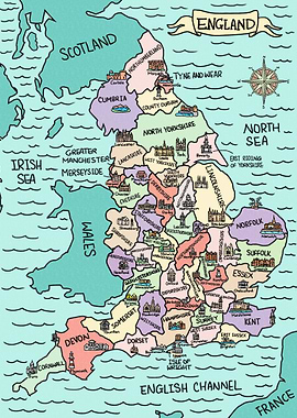 Colorful England Map