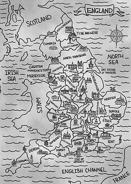 Gray Vintage England Map