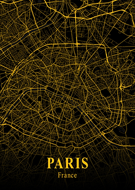 Paris City Map Gold France