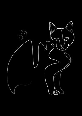 One line art cat white