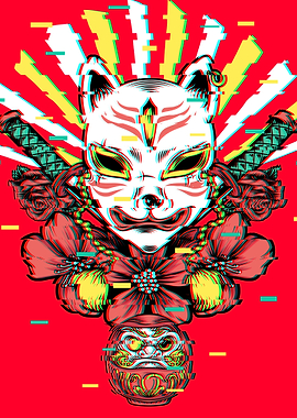 Kitsune Fox Mask Daruma