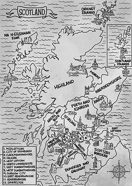Gray Vintage Scotland Map