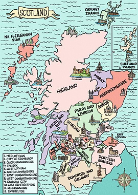 Colorful Scotland Map