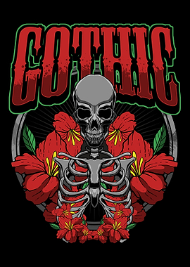 Skeleton Skull Roses Gothi