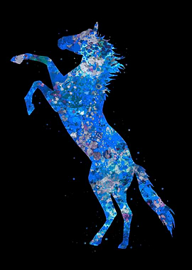 Horse stand up blue art