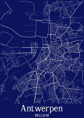 Antwerp City Map blue