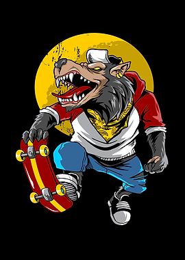 Skating skater wolf Design