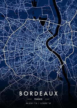Bordeaux City Map Blue