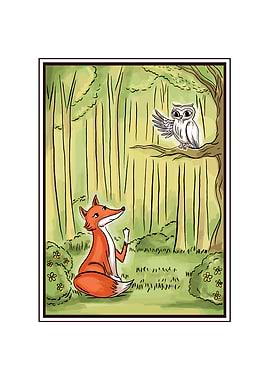 Fox and Owl in a Forest