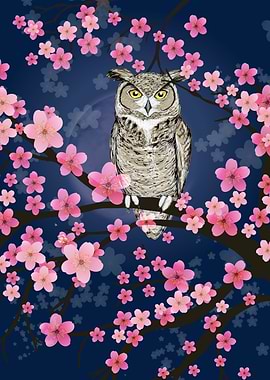 Owl in a blossom tree
