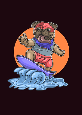 pug dog surfing
