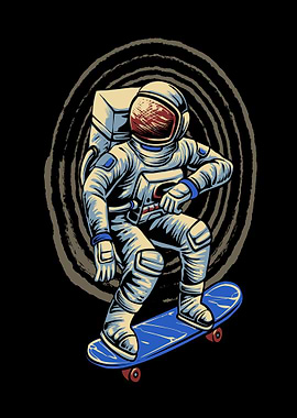 Astronaut ride skateboard