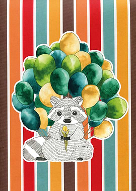 Raccoon with balloons