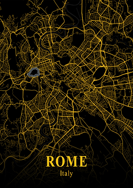Rome City Map Italy Gold
