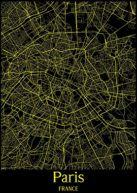 Paris City Map France gold