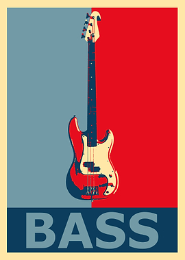 Bass Guitar Retro Red Blue