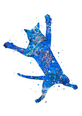 Cat jump blue art