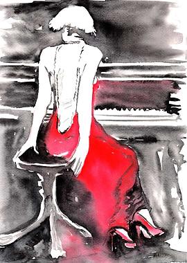 Woman in red dress