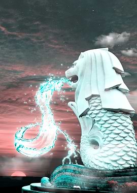 Merlion Statue Sunset