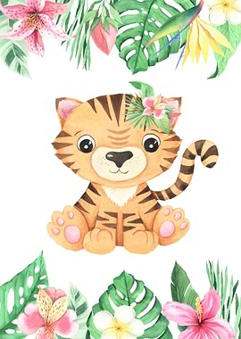 Tiger with flowers