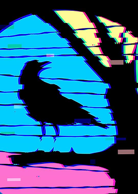 Raven Crow Vaporwave Retro