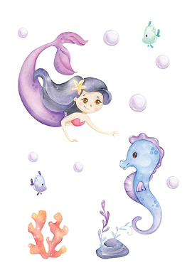 Mermaid and seahorse water