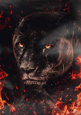 Black panther on fire art
